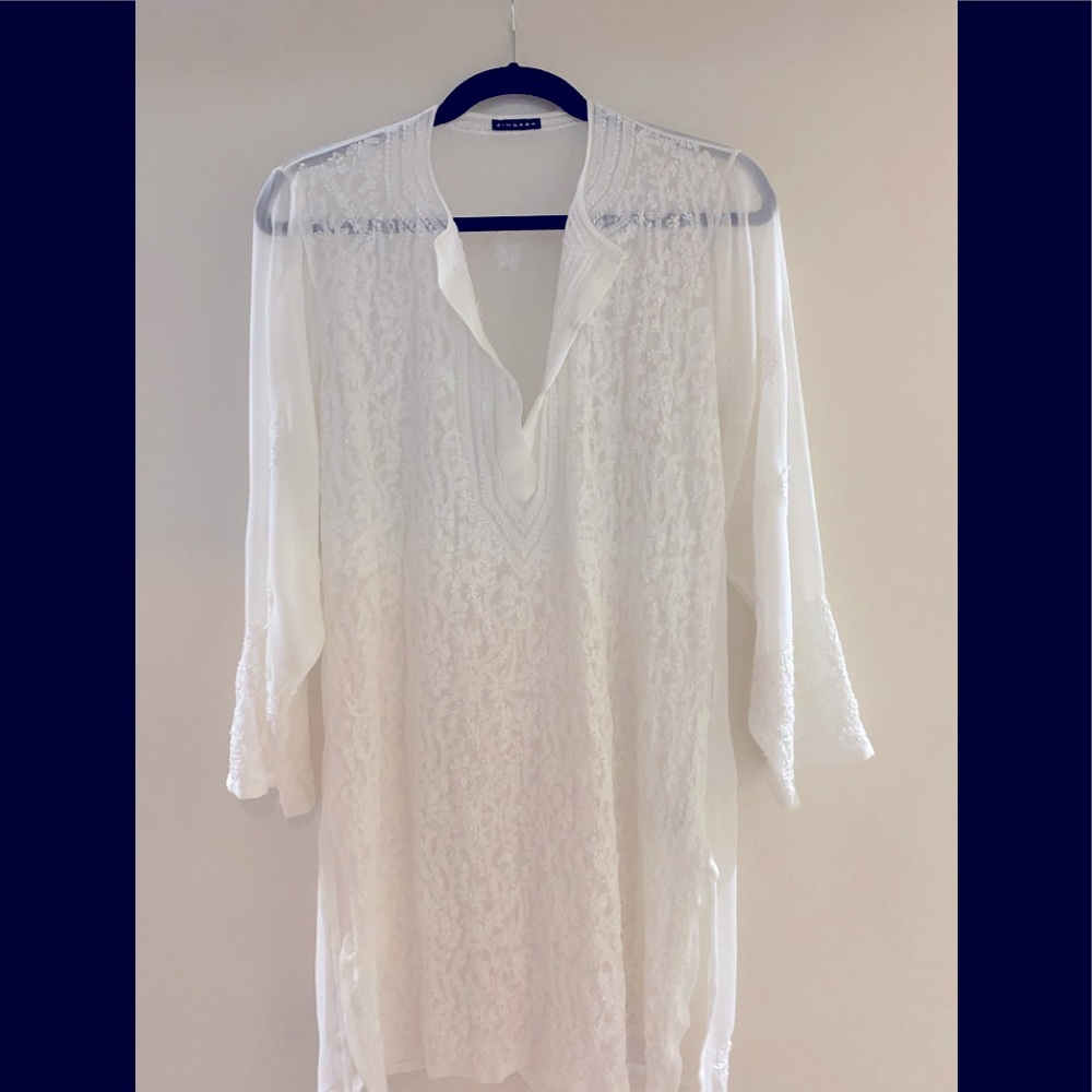 Bathing suit Cover/dress sheer embroidered sz M